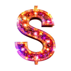 Poster - A brightly lit dollar sign symbol composed of numerous small lights creating a dazzling and vibrant effect against a black background.