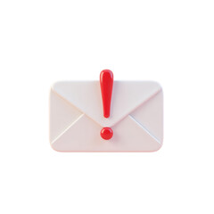 Aufkleber - 3d rendering of a white envelope with a red exclamation mark signifying a notification or alert.