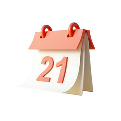 Poster - coral-colored 3d rendering of a minimalist desk calendar showing the 21st
