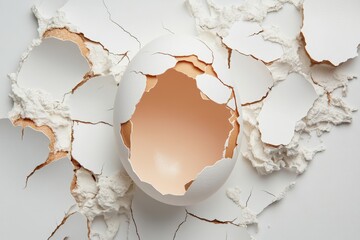 Poster - A clean and simple depiction of a cracked eggshell, symbolizing fragility and vulnerability, drawn on a white canvas
