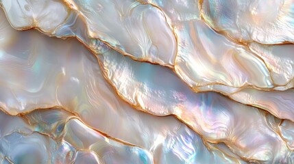 Poster - Abstract Nacre Texture of Mother of Pearl with Iridescent Highlights and Smooth Wavy Patterns for High-Resolution Backgrounds and Designs