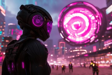 Aufkleber - A cyberpunk-inspired beach volleyball match with glowing nets, neon players, and a futuristic beach setting under a sky filled with holographic lights