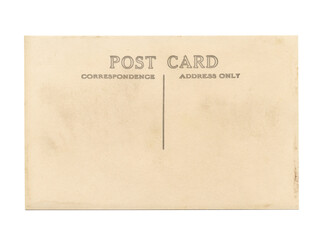 Old Worn Blank Post Card - Back Side - Isolated on White