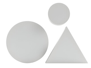 Poster - Serene Geometry: A minimalist composition featuring a large circle, a smaller circle, and a triangle.  The shapes' soft gray tones evoke a sense of calm and balance., cut out,transparent background