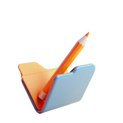 Poster - pencil on blue folder: a concept of digital organization