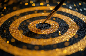 Poster - Golden glitter spiral pattern with paintbrush creating art, vibrant and captivating