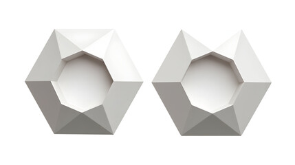 Poster - Two exquisite,faceted white geometric forms.Their intricate design and elegant simplicity create a captivating visual experience., cut out,transparent background