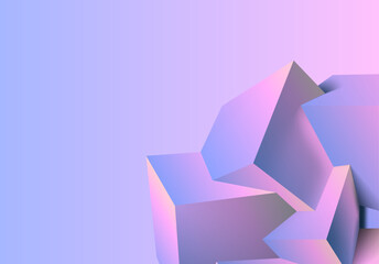 Poster - Abstract 3D background with mix of cubes. Geometric shapes intersecting in violet and pink y2k styled background