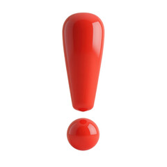 Poster - glossy 3d-rendered red exclamation mark against a neutral background