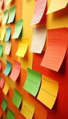 Poster - Brainstorming Session Abstract Representation of Colorful Notes on an Orange Background.