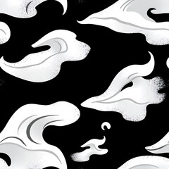 Wall Mural - Abstract Wave Pattern:  A stylish monochrome pattern featuring abstract wave shapes in shades of gray and white against a black background. The design is modern.