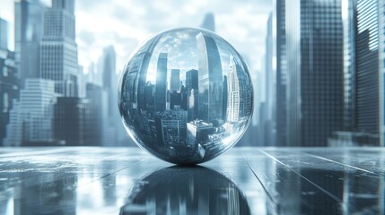 Reflective Cityscape Inside a Glass Sphere 