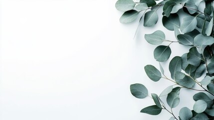 Isolated Eucalyptus Branch with Green Leaves on a Crisp White Backdrop