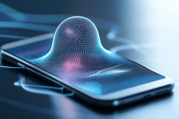 Poster - A stylized depiction of a VoIP call with simple shapes representing sound waves and a smartphone, rendered in muted blue and gray tones
