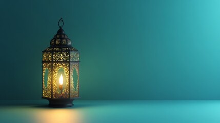 Poster - A decorative lantern casts a warm glow against a serene teal background, creating a calming ambiance.