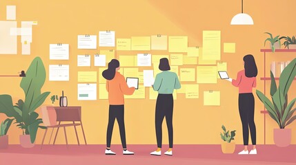 Poster - Three women collaborate on a project using sticky notes