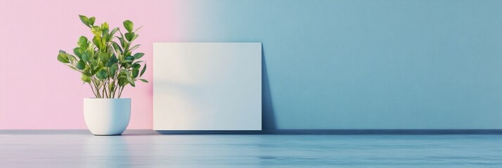 Fototapete - Modern interior space with empty wall and potted plant for creative design projects in a home or office. Generative AI