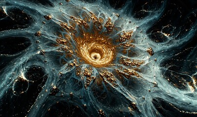 Wall Mural - Golden vortex in cosmic nebula, abstract fractal art for backgrounds