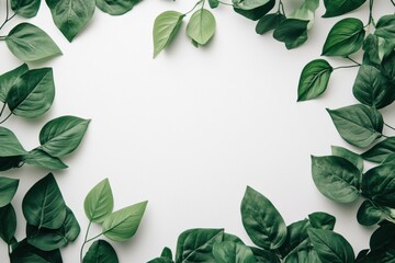 Aufkleber - Green leaves create an empty space for text or design in a minimalistic layout suitable for any project in nature themes. Generative AI