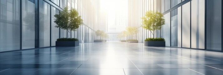 Fototapete - Modern indoor space with copy area and greenery for creative projects during bright daylight. Generative AI