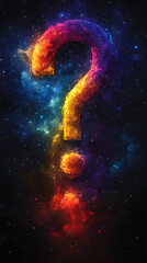 Wall Mural - colorful cosmic question mark floating in a starry galaxy, symbolizing curiosity and exploration