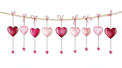 Sticker - Valentine's Day banner illustration with red and pink heart hanging decoration, Ai generated images