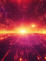 Poster - abstract cyber space environment background. digital particles grid virtual reality. graphic concept