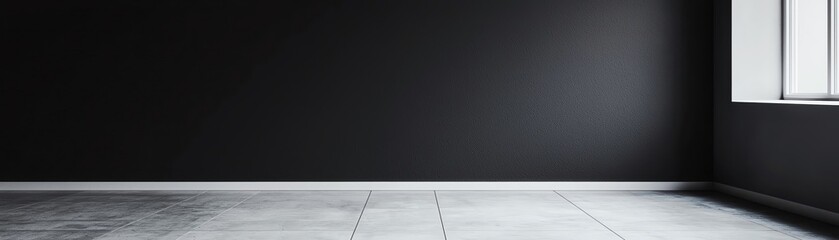 Poster - Minimalist interior with dark wall and bright window, showcasing modern design aesthetics.
