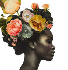 Wall Mural - retro black woman flower photography portrait.