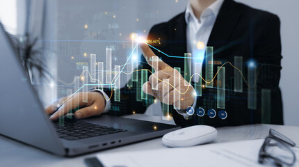 Wall Mural - Analysis finance grow graph and market investment. Financial business plan,earnings,sale and strategy.

