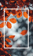 Fototapete - Vibrant orange leaves framed against a blurred background, providing ample copy space for text placement. Generative AI