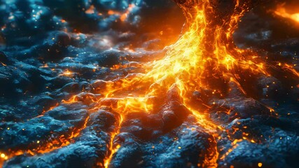 Poster - A hyper-detailed depiction of glowing neuron-like structures, emitting vibrant blue and orange light, symbolizing neural activity and biological energy