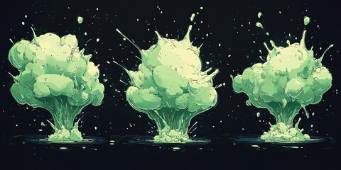 Fototapete - Green explosion effect with bubbles rising and splashing in a dark background at night