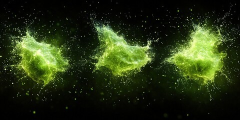 Poster - Bright green abstract splashes create an energetic visual effect against a dark background