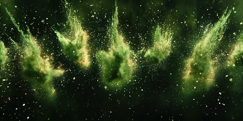 Poster - Green powder bursts create a dynamic display of color and movement in an abstract visual composition