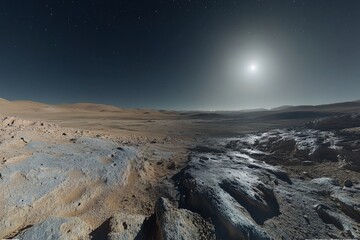 Wall Mural - moon's surface showing craters and texture under a clear night sky