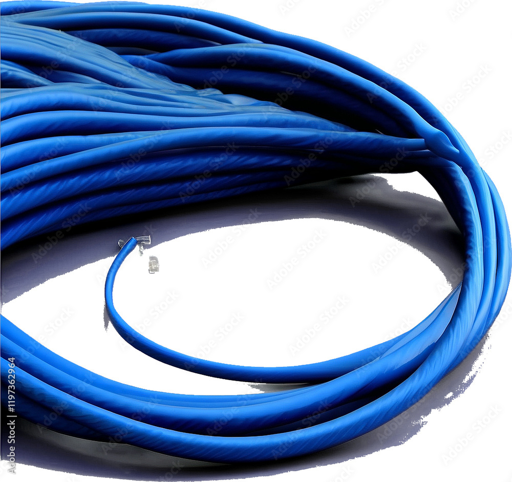 Close-up of blue network cable coil with RJ45 connector, technology ...