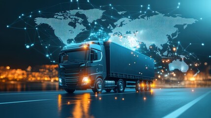 Wall Mural - logistics international delivery concept, world map with logistic network distribution on background