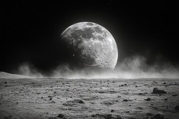Wall Mural - moon's surface showing craters and texture under a clear night sky