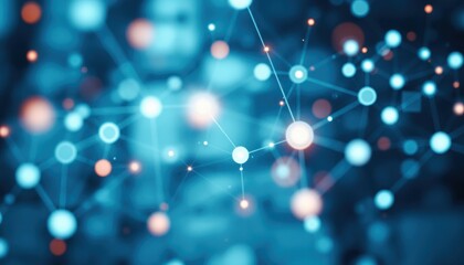 Poster - Abstract digital network with glowing nodes and interconnected lines in blue tones