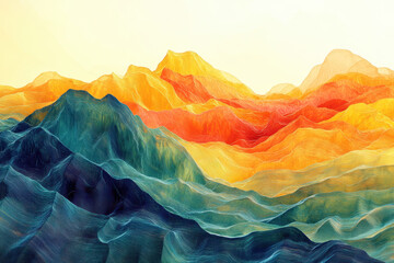 Poster - Abstract landscape with vibrant colors and flowing shapes, evoking emotion