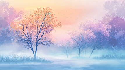 Wall Mural - Misty Autumn Landscape