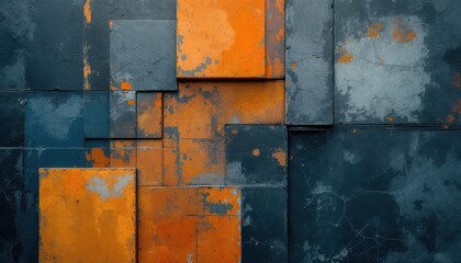 Poster - Abstract geometric pattern with orange and blue textured squares
