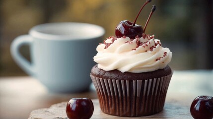 Wall Mural - Black Forest cupcakes with cherry cream