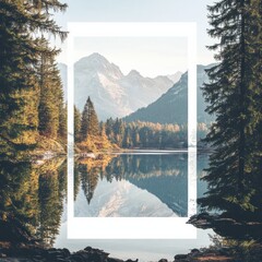Aufkleber - Beautiful nature landscape featuring mountains and a lake with clear reflections and space for text overlay. Generative AI