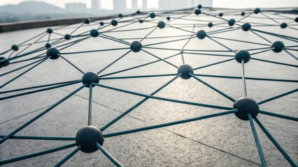 Abstract network of interconnected nodes forming a intricate web, intersecting lines, webbing, illustration, digital