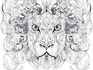  Ornate Lion's Majesty: A Detailed Ink Drawing