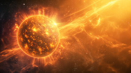 Wall Mural - vibrant sun emitting long rays in the depths of space at cosmic dawn. generative ai
