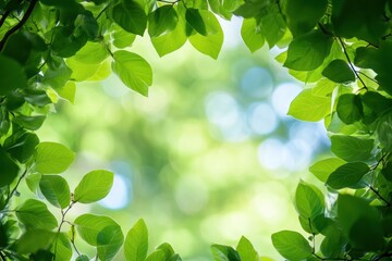 Aufkleber - Natural green frame created by leaves with a blurred background for text placement in bright daylight. Generative AI
