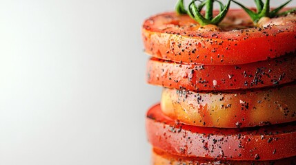 Aufkleber - Isolated on white background a stack of tomato slices creating a visually appealing gradient effect Stock Photo with side copy space